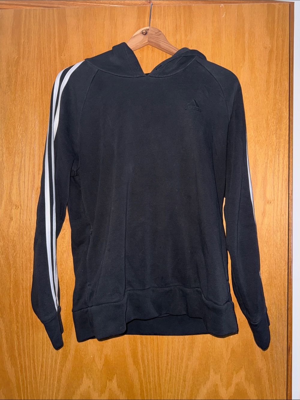 adidas Black Hoodie with White Sleeve Stripes